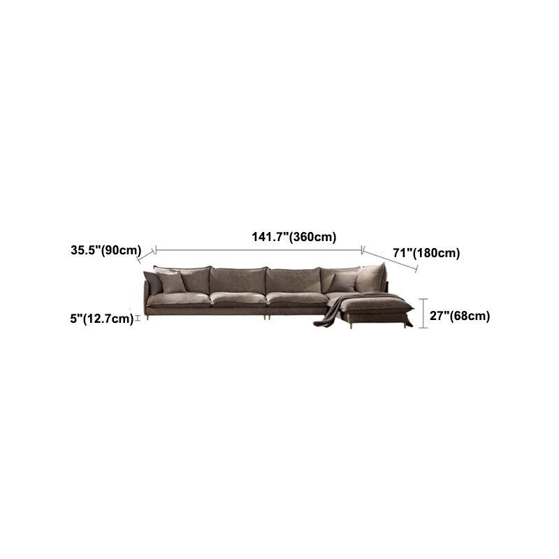 Linen Square Arm Sofa & Chaise with Reversible Modern Cushions Loose Back Sofa