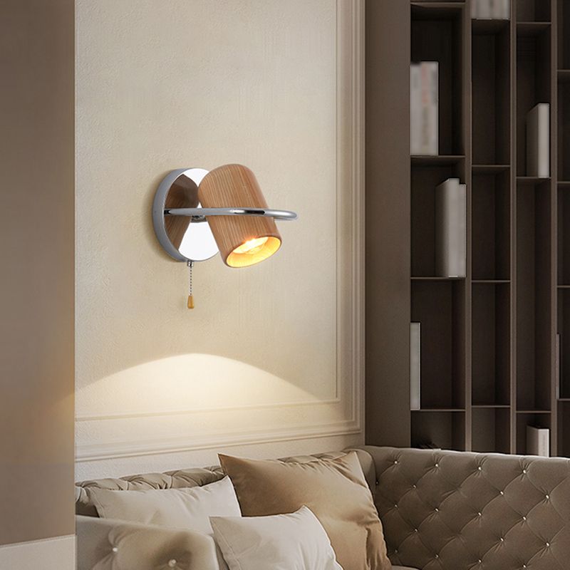 Modern Wood Reading Wall Mount Lamp Bedroom Wall Lighting Fixture with 1 Spotlight