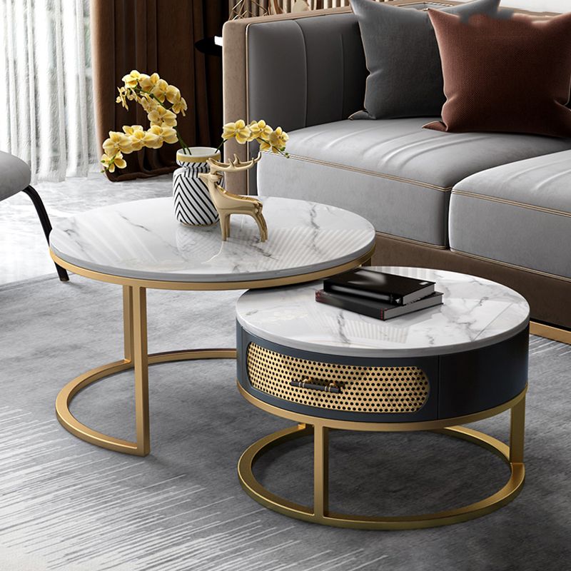 Slate Round Frame Coffee Table Nesting Modern Coffee Table Set