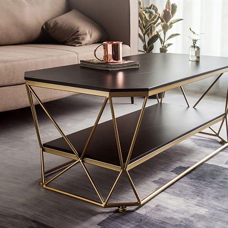 Glam Slate Coffee Table Gold Frame Coffee or End Table, 17.71" Tall