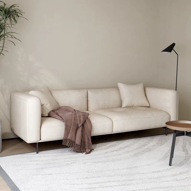 Base in legno massiccio in stile moderno Namib e velluto bianco rettangolare divano