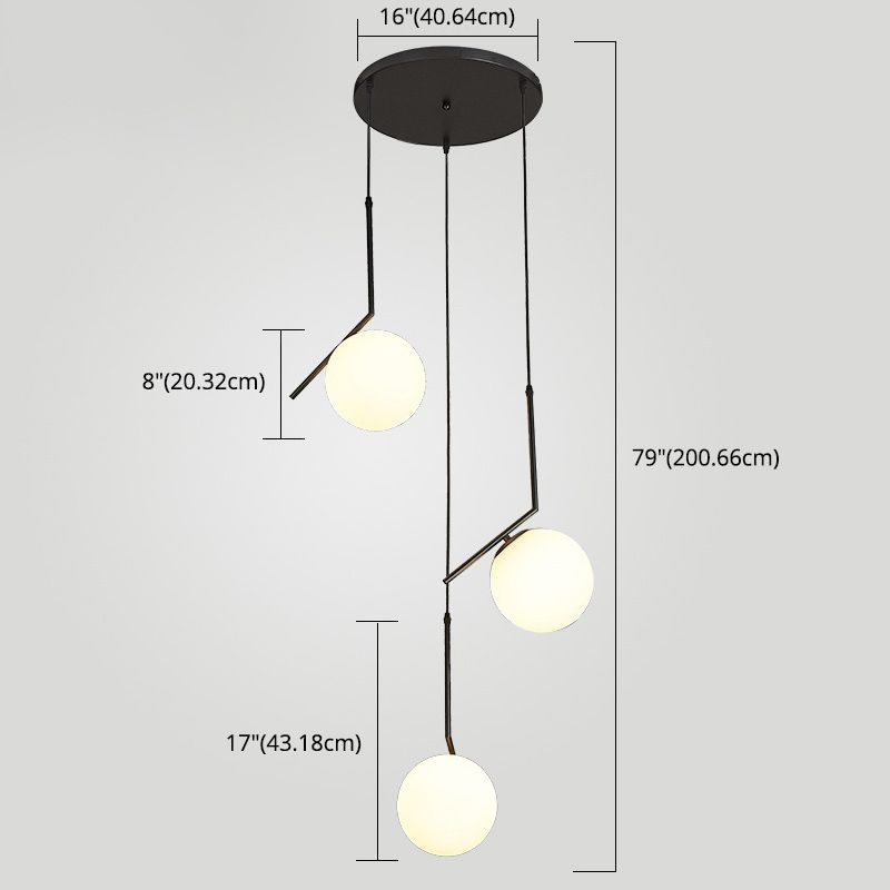 Globe Multi Light Pendant Mid-Century Modern White Glass Hanging Pendant Lights for Duplex Stairs