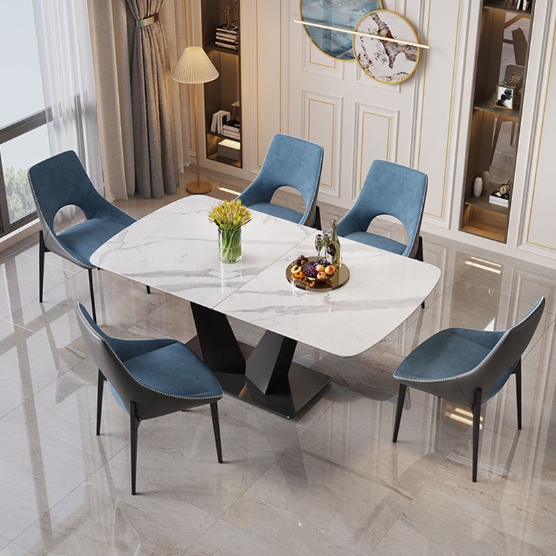 Modern Sintered Stone Dining Table Rectangle Table with Metal Base