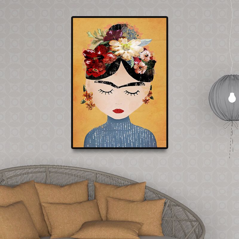 Fille avec des fleurs impressions sur toile décoratives pour décoration murale de chambre d'amis en couleur claire