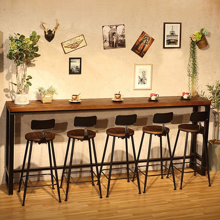 Dark Brown Modern Style Bar Table Solid Wood and Iron Coffee Shop Bar Table