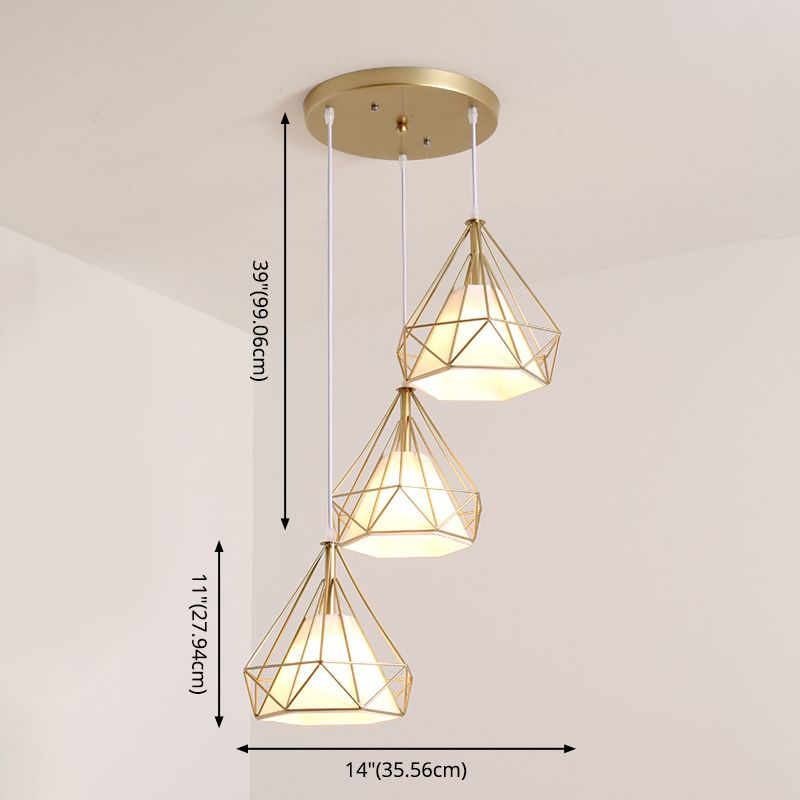 Diamond Pendant Lighting Modern Metal Diner Ceiling Hang Light with Conical Fabric Shade