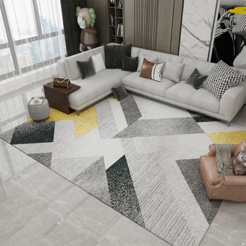 Stylish Grey Area Rug Modern Polyester Area Carpet Geometric Pattern Stain Resistant Rug for Bedroom
