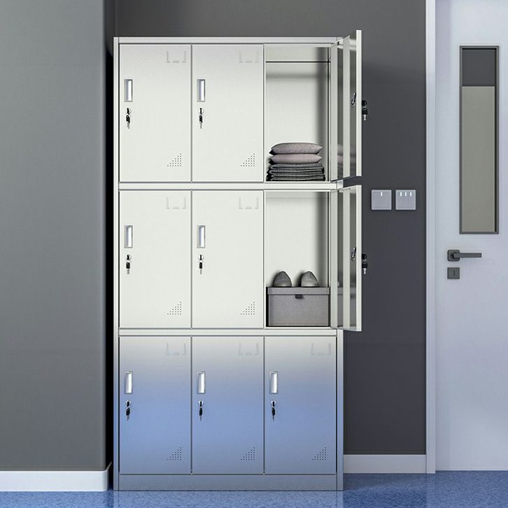 Silver Storage Cabinet with Hinged Doors Contemporary Steel Indoor Cabinet