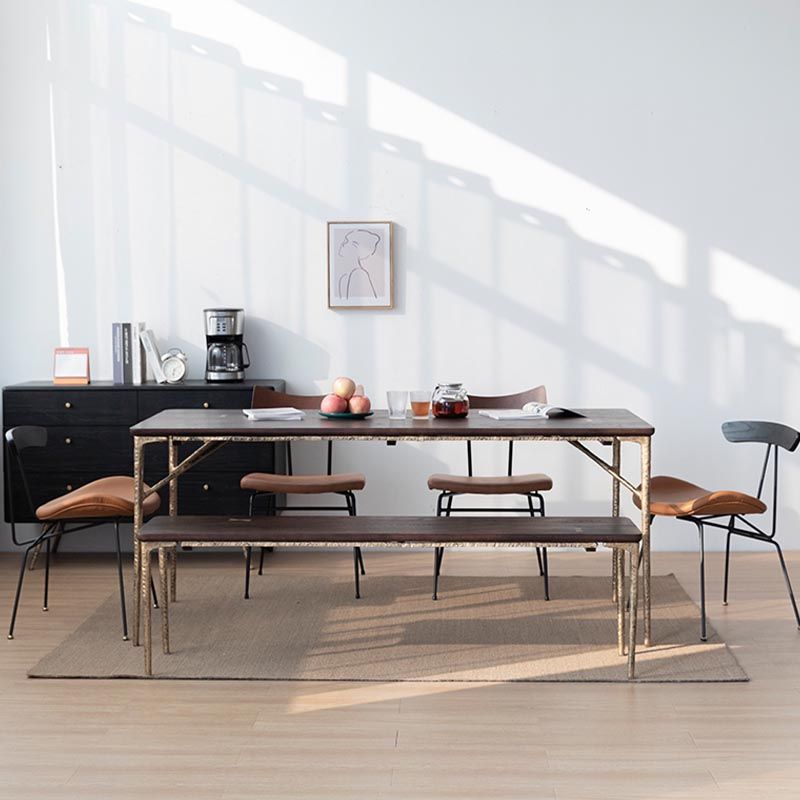 Oak Wood and Iron Dinette Table Traditional Luxury 4 Legs Dining Table