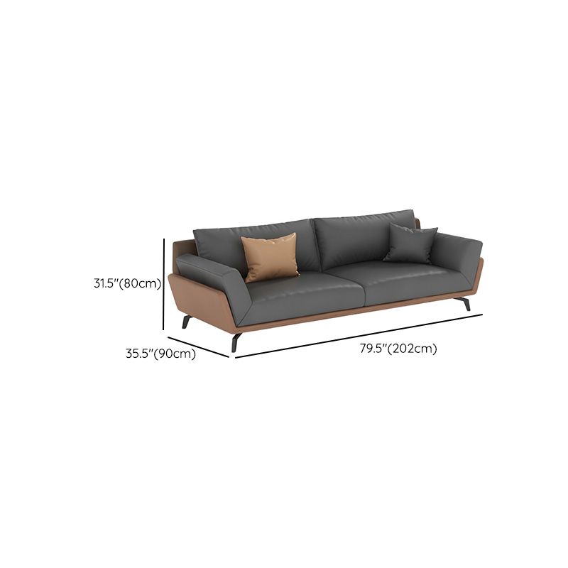 Gray Faux Leather Sofa 31.49" High Square Arm Sofa with Pillows