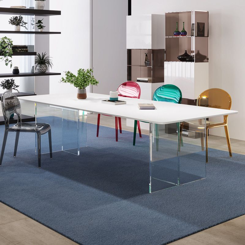 Modern Dining Table with White Stone Rectangle Dining Table for Kitchen