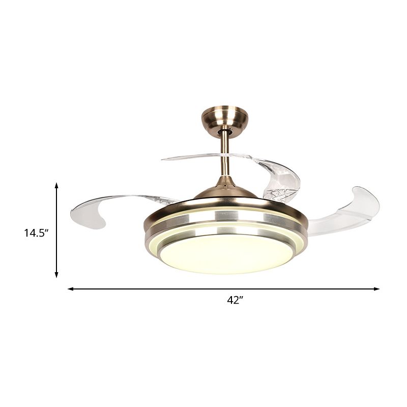 36 "/42" W Minimalistisch ronde ventilatorverlichting LED METAL SEMI SEMI -MOUNT LIMMTE IN Zilver met 4 heldere messen