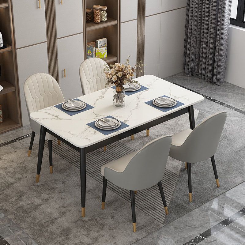 Modern Rectangle Dining Table Sintered Stone Top Table with 4 Iron Legs