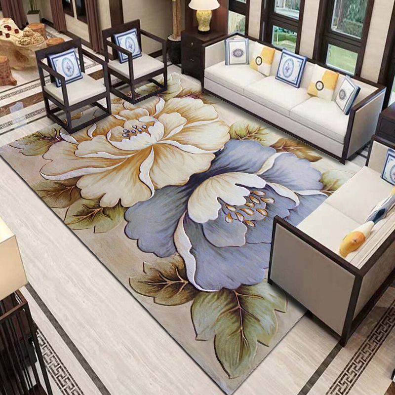 Colorful Modern Area Carpet Flower Pattern Polyester Area Rug Stain Resisatant Rug for Home Decor