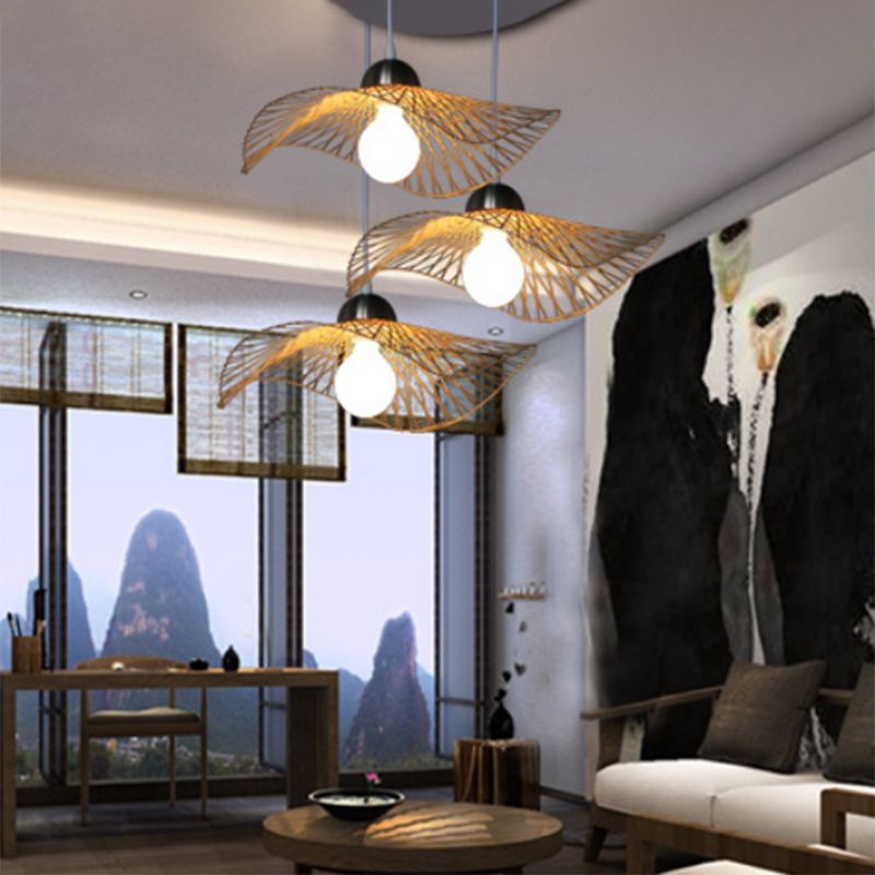 Chinese Twist Pendant Lighting Fixtures Rattan Hanging Light with Adjustable Cord for Restaurant
