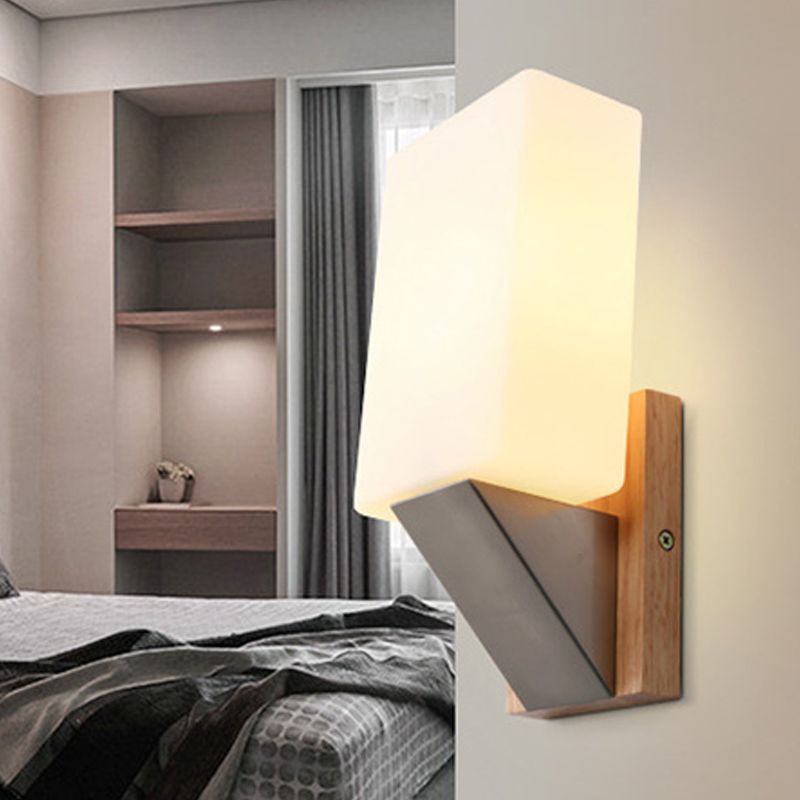 Modern Style Rectangle Sconce Light Fixtures Wood 1 Light Wall Mounted Lighting