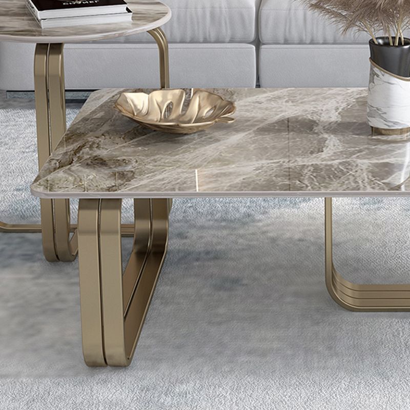 Glam Rectangle Cocktail Table Single Stone Top Coffee Cocktail Table