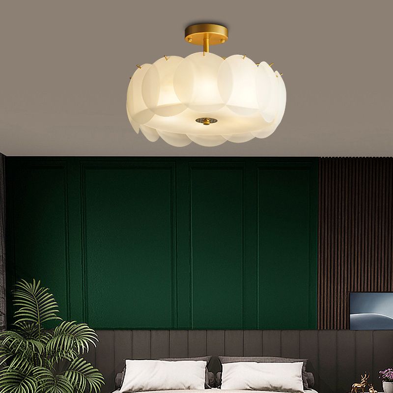 Modern Style Drum Shape Flush Mount Glass Ceiling Light for Living Room