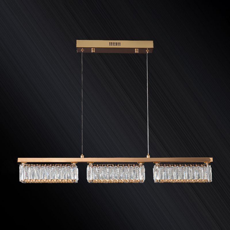 Dining Room Island Pendant Modern Gold Hanging Light with Rectangular Crystal Shade