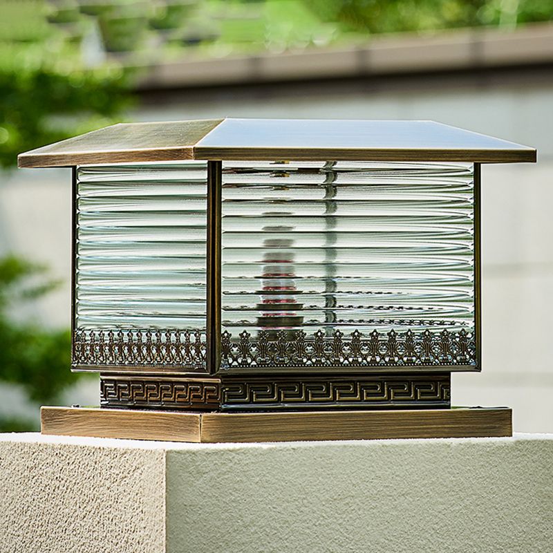 Modern Solar Energy Pillar Lamp Bronze Square Outdoor Light for Garden