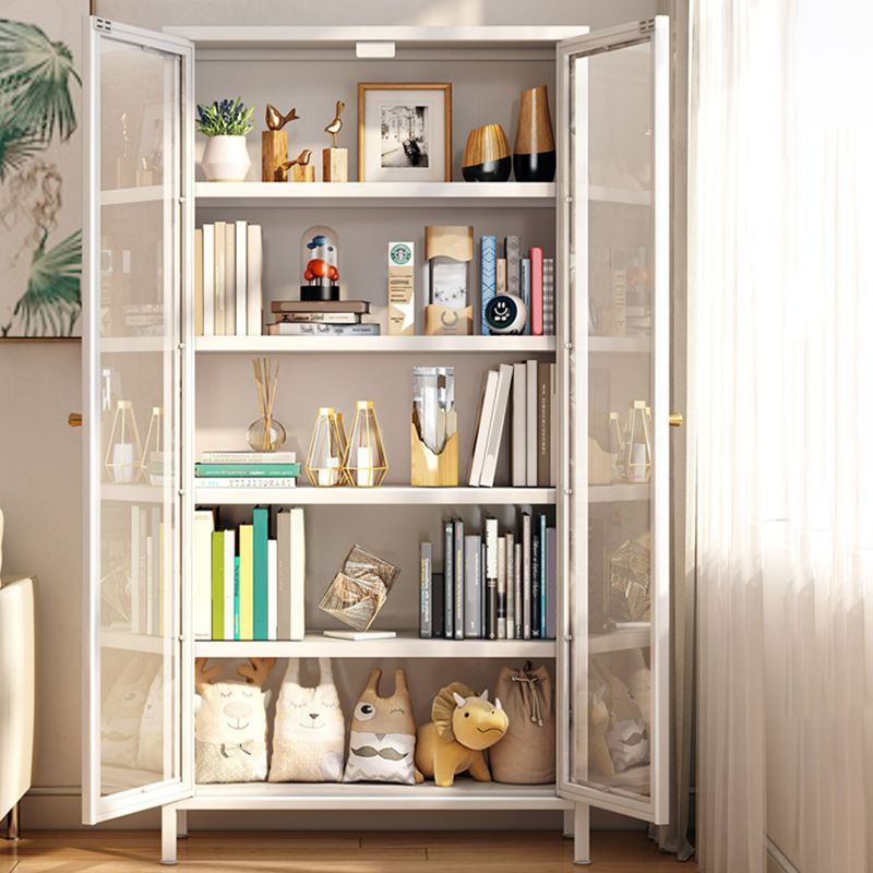 Closed Back Standard Bookcase Glam Metal Bookshelf with Doors