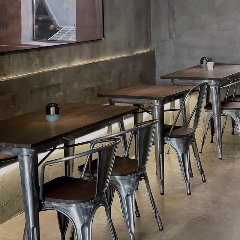 Industrial Style Solid Wood Dining Set with Rectangle Shape Table and 4 Legs Base for Home Use