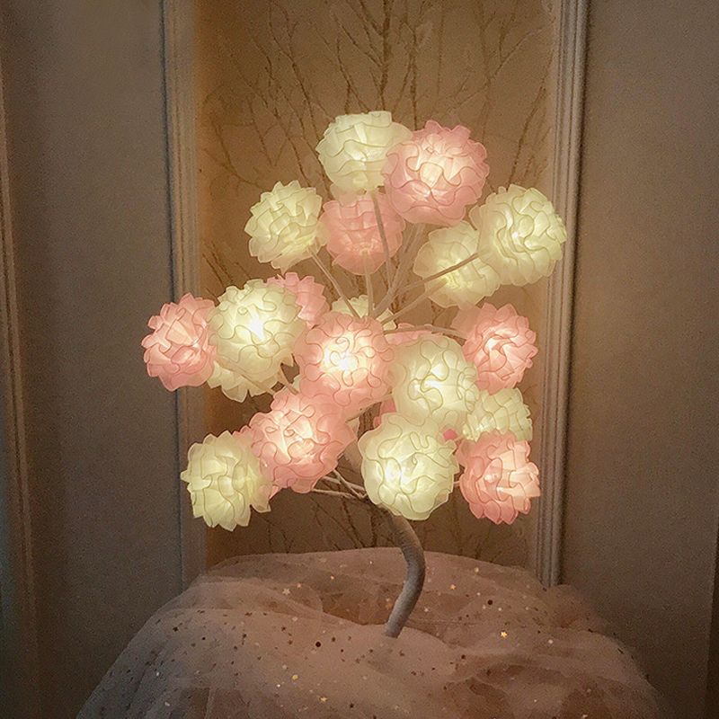 Fabric Floral Night Light Art Deco Led Night -stand Lamp en blanco/rosa/azul con diseño de ramificación para sala de estar