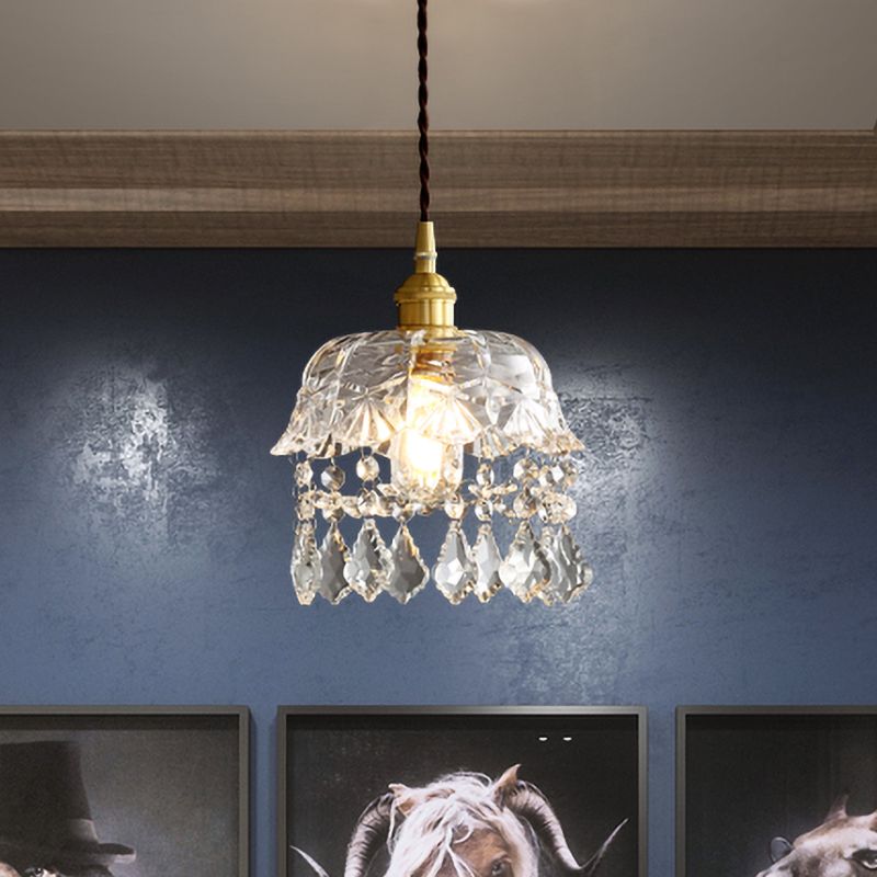 Pendule de chevet à bowling Light moderne Crystal Single Bulb Brass Plafond Suspension Lampe