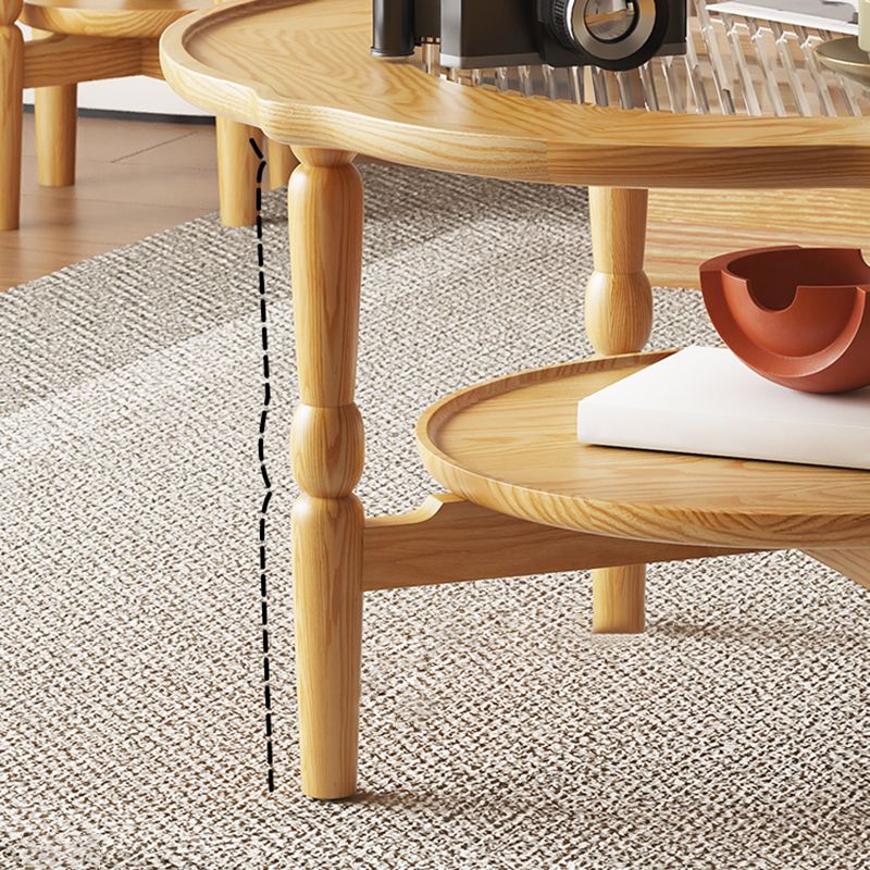 4 Legs Coffee Table No Distressing Solid Wood Coffee Table Set with Shelf