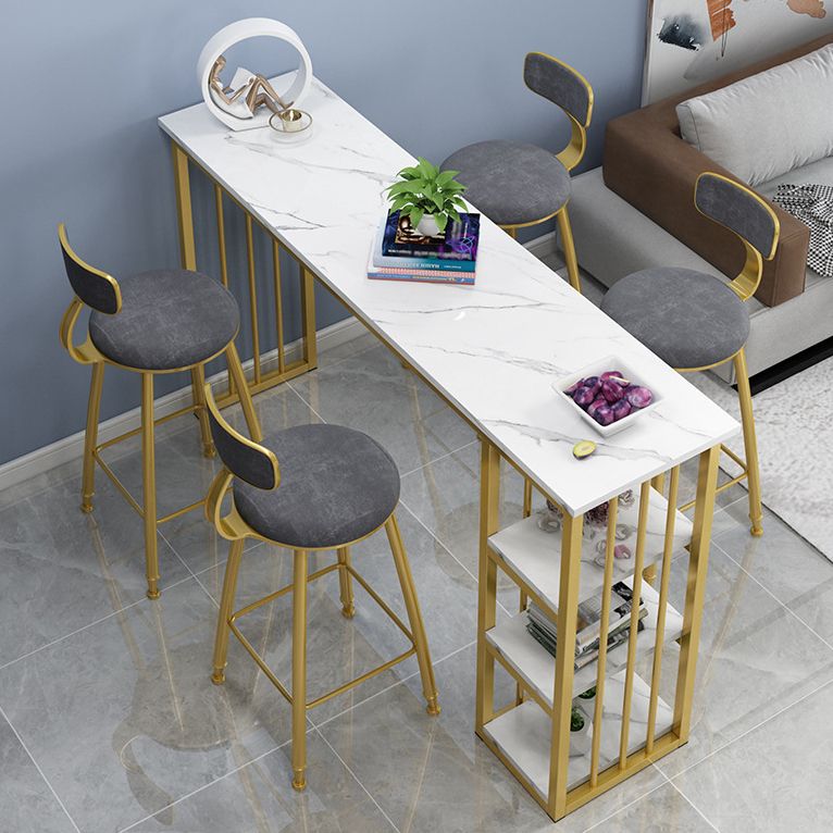 Rectangle Bar Dining Table Contemporary Bar Table with Gold Sled Base