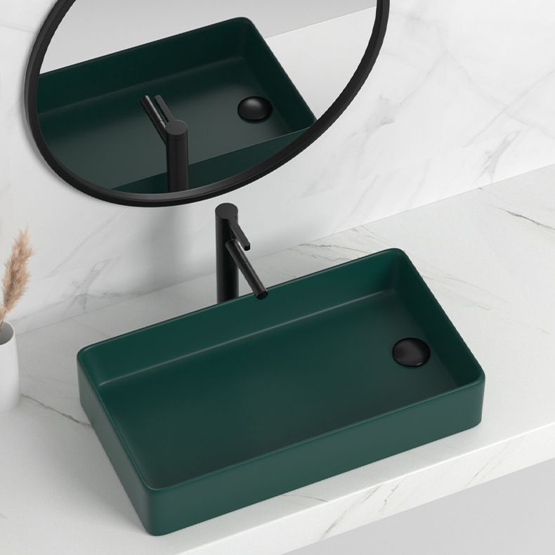 Contemporary Bathroom Sink Rectangular Porcelain Vessel Sink with Pop-Up Drain