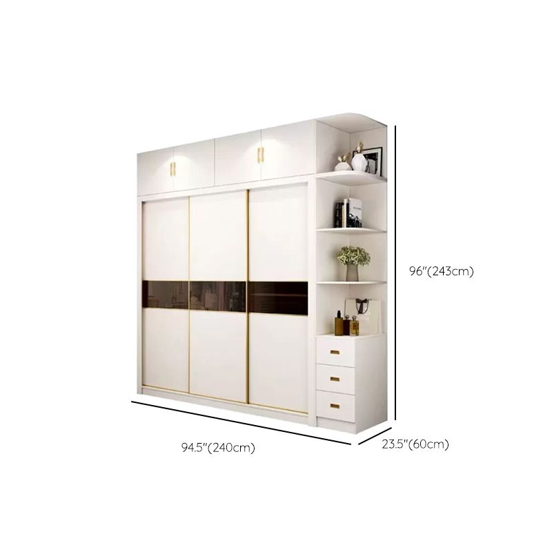 Sliding Wardrobe Armoire White Wardrobe Cabinet with Garment Rod