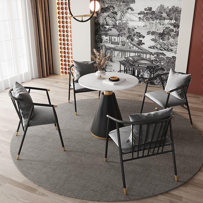 Metal Modern Round Indoor Table Sintered Stone Top Table with Black Pedestal Base