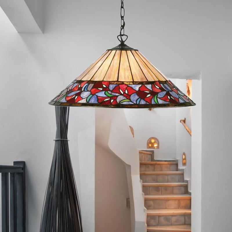 Kegel/bloem beige handgemaakte kunstglas hanglampje tiffany 1 bol gesuspendeerd verlichtingsarmatuur voor woonkamer