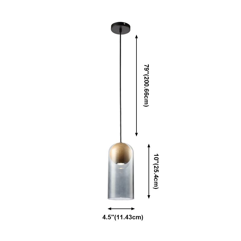 Lámpara de madera de color colgante LED artístico moderno con tono de vidrio gris