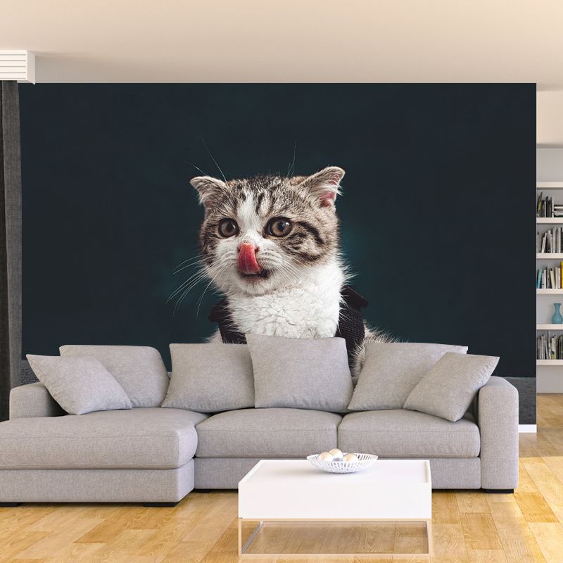 Animal Cat Mural Wallpaper Contemporary Moisture Resistant Wall Covering