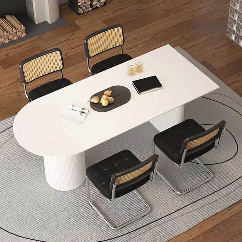 Sintered Stone Dining Table White Wooden Base Dinner Table for Dining Room