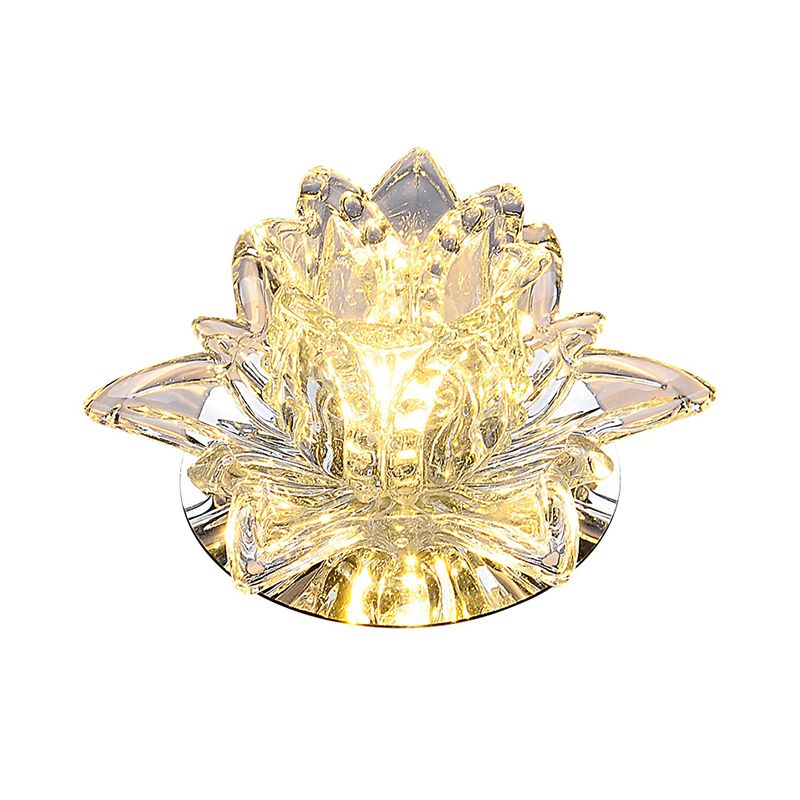 Contemporary Lotus Blossom Ceiling Flush Light Clear Crystal Corridor LED Flush Mount Fixture
