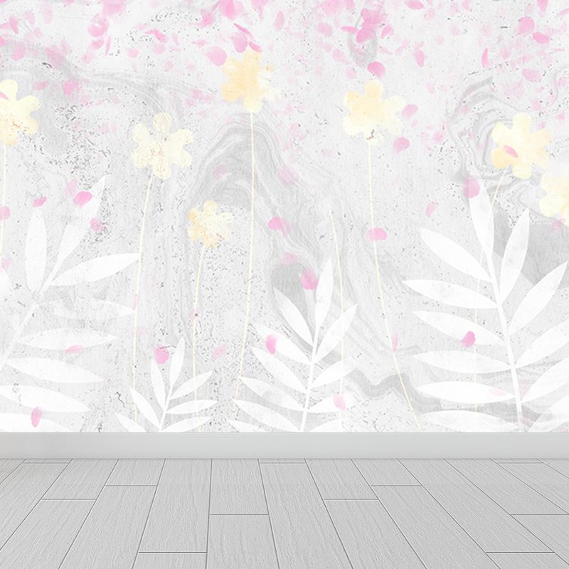 Light Color Flower Blossom Mural Moisture Resistant Modern Living Room Wall Covering