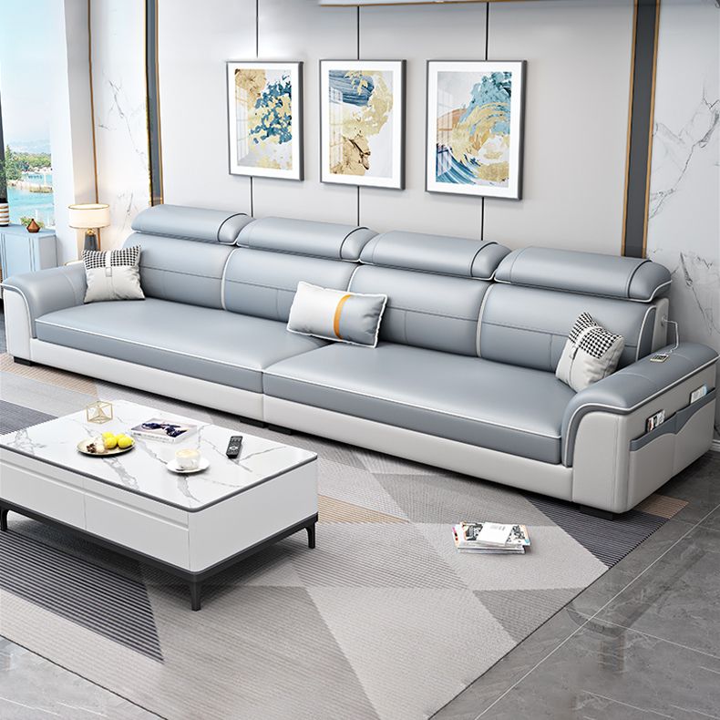 L-Shaped Blue Sectional Sofas Solid Wood Sectional Couch for Living Room