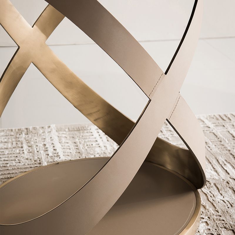 Modern Round Marble Top Dining Table with Metal Pedestal Base