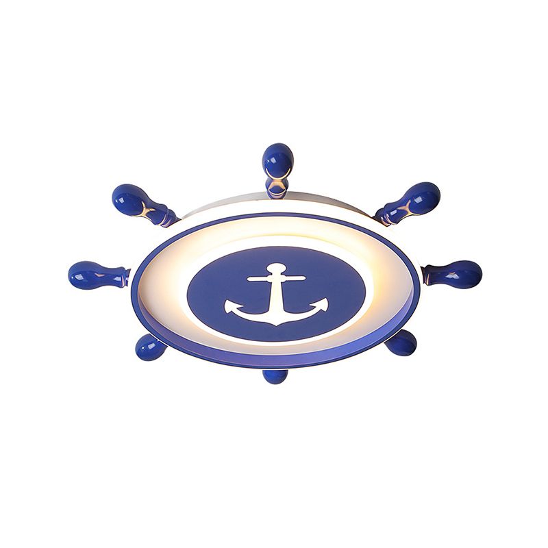 Lámpara de techo empotrada LED mediterránea, accesorio de iluminación de montaje empotrado con timón azul y pantalla acrílica, 16"/19,5" W
