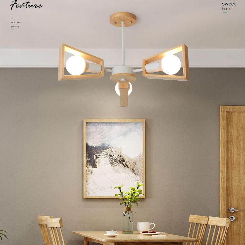 Ultra-modern Sputnik Hanging Chandelier Wood Hanging Lamp with Hanging Cord for Restaurant