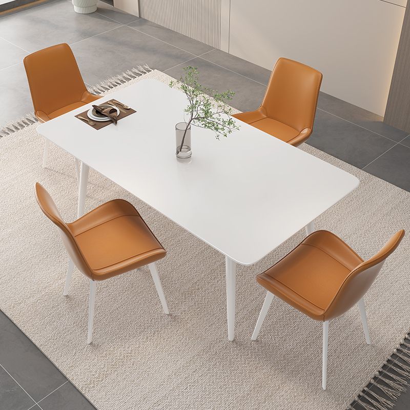 Contemporary White Rectangular Stone Dining Table with Steel Legs
