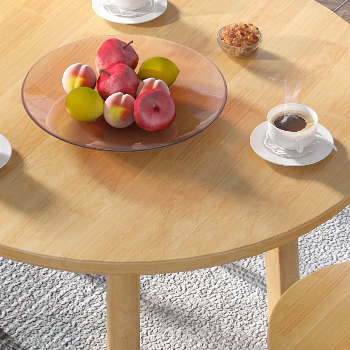 Modern Round Dining Table Rubberwood Solid Wood Dining Table with Sled Base
