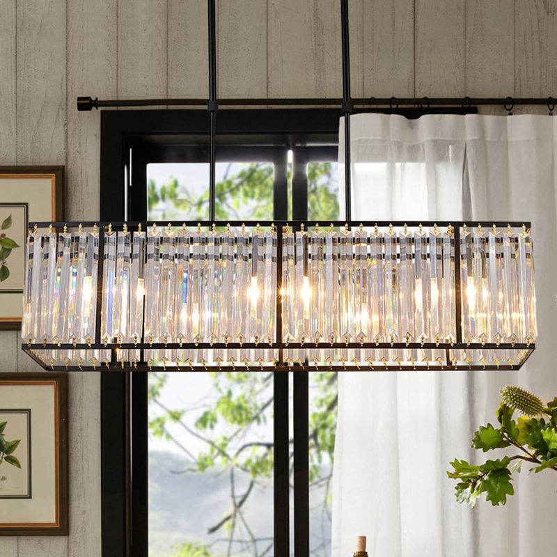 Contemporary Hanging Light Rectangular Island Lighting with Crystal for Dining Room
