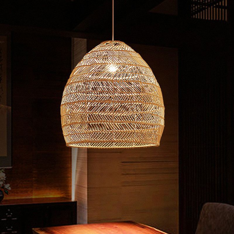 Single-Bulb-Restaurant Hanging Lampe Minimalist Deckenleuchte mit Cloche Rattan Schatten