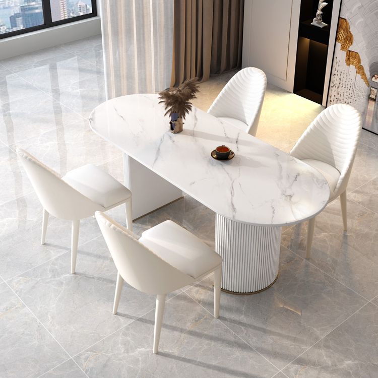 Sintered Stone Top Luxury White Table Table with Double Pedestal Base for Restaurant