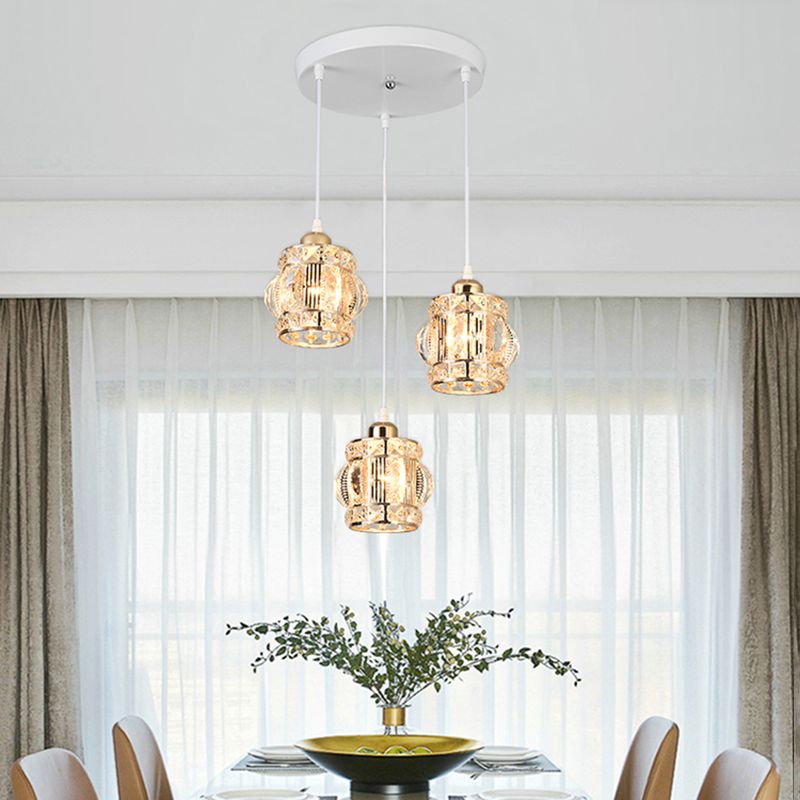 Round Crystal Suspension Light Fixture Contemporary 3-Light Gold Finish Multiple Hanging Light