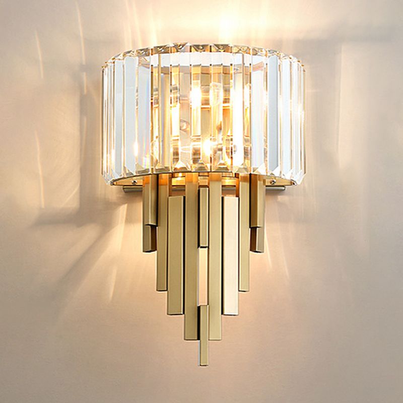 2-Light Modern Golden Wall Mounted Sconce Unique Crystal Wall Light for Foyer